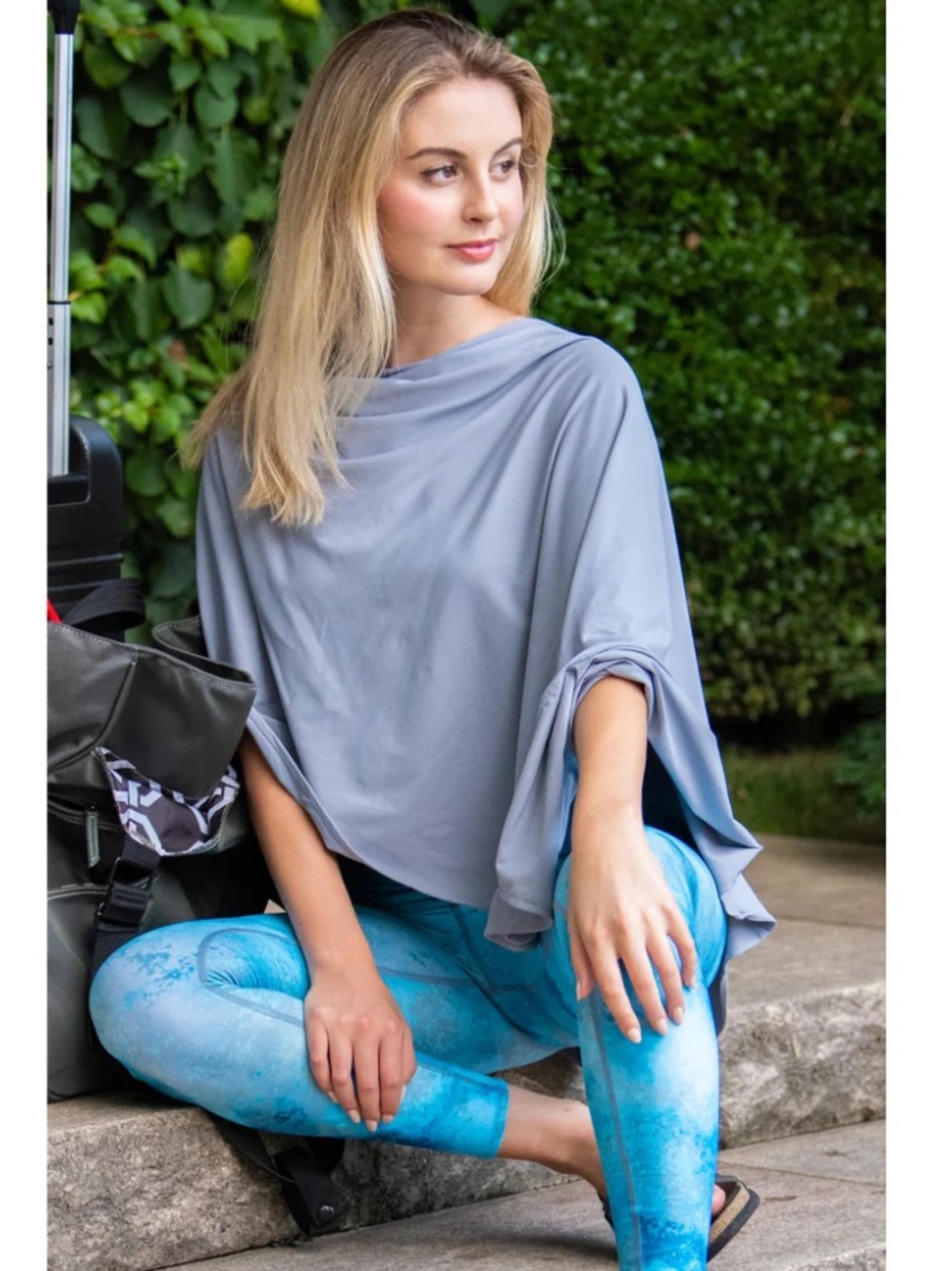 YAFFA Activewear Gray Draped Sun Poncho
